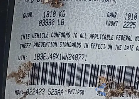 1998 Dodge Stratus from USA, damaged, VIN 1B3EJ46X1WN248771